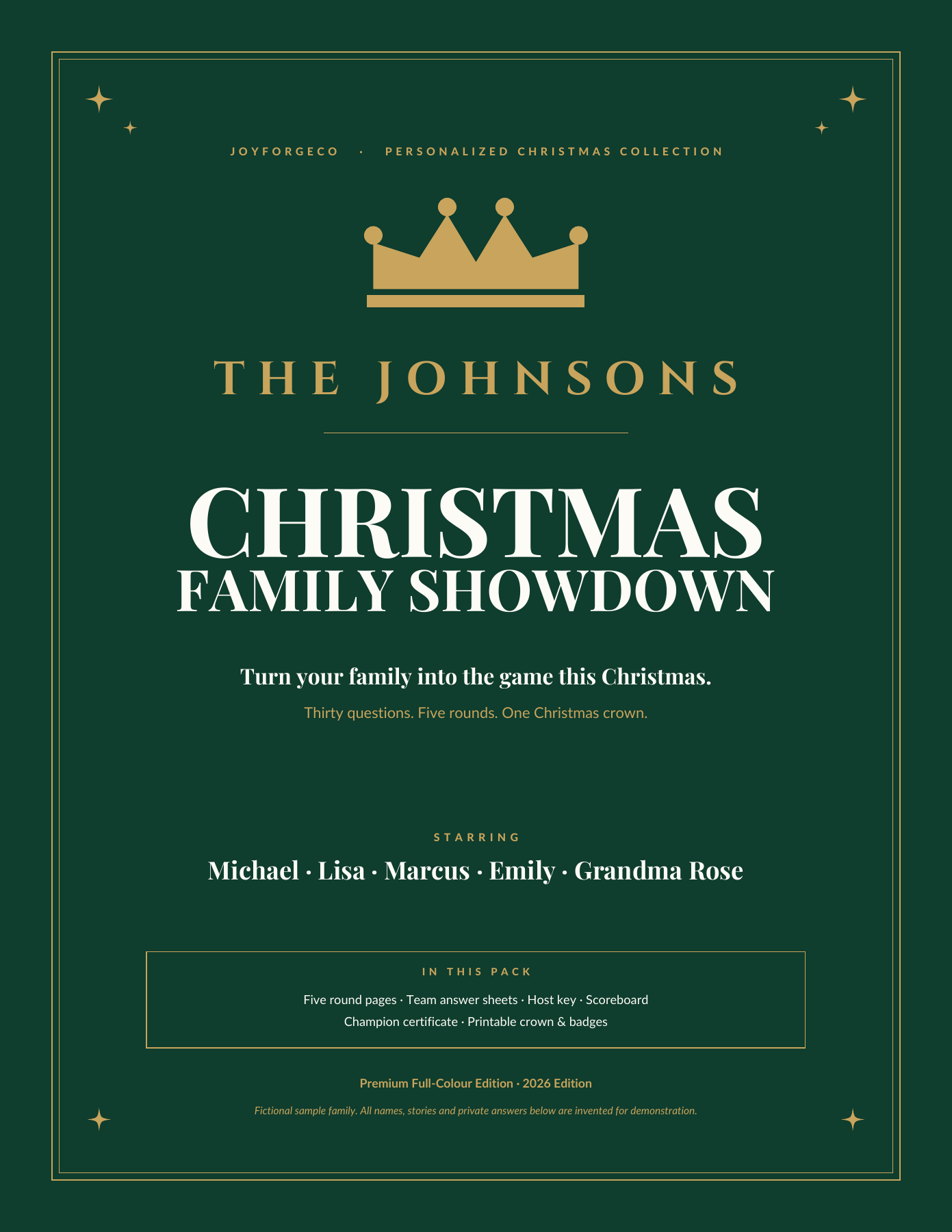 Fictional Johnsons sample cover of the actual Christmas Family Showdown printable PDF